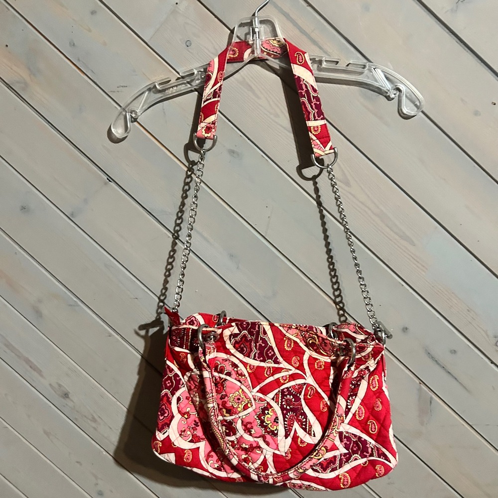 Vera Bradley Shoulder Bag Red‎ Pink Paisley Quilted Chain Strap Purse